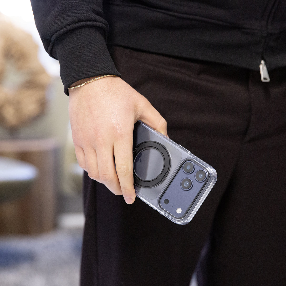 Mobilize Magsafe Compatible 360 Rotating Ring Stand Case Apple Iphone 16 Pro Max Clear/Black