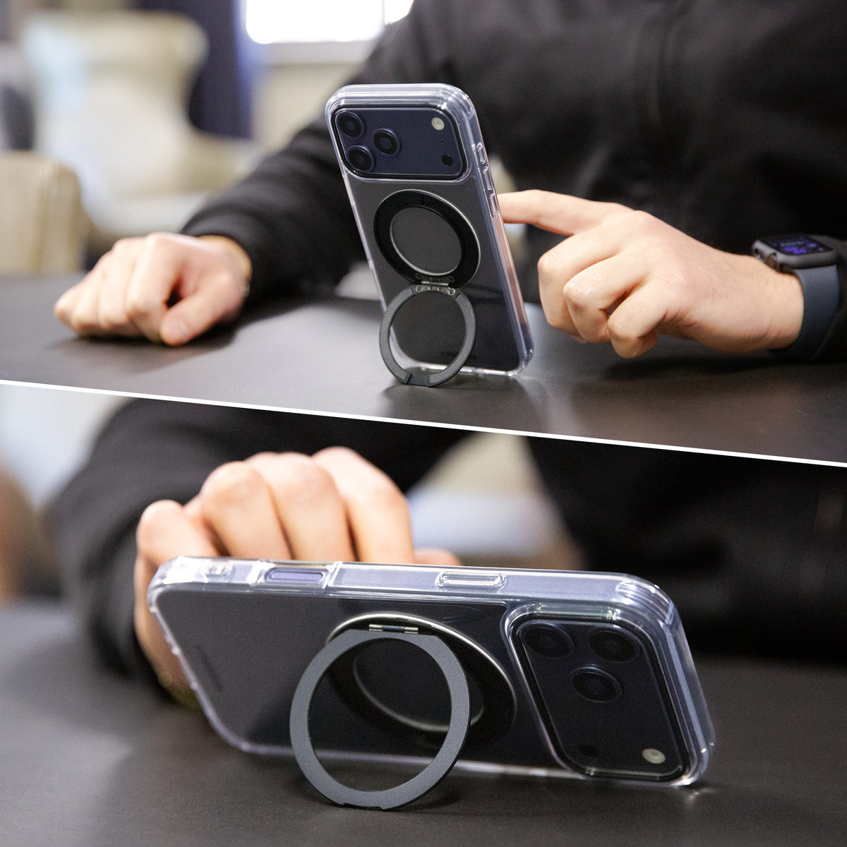 Mobilize Magsafe Compatible 360 Rotating Ring Stand Case Apple Iphone 17 Pro Max Clear/Black