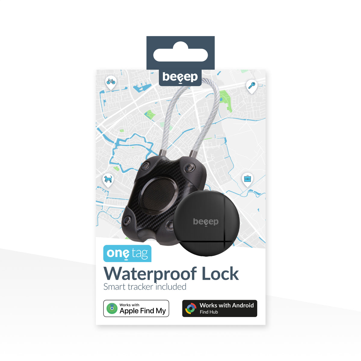 Beeep Onetag Apple Find My & Android Tracker - Waterproof Lock - Black