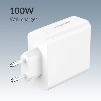 Mobilize Wall Charger 2X Usb-C + 1X Usb Gan 100W With Pd/Pps White