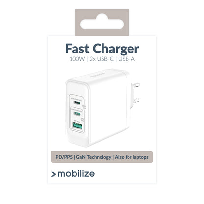 Mobilize Wall Charger 2X Usb-C + 1X Usb Gan 100W With Pd/Pps White