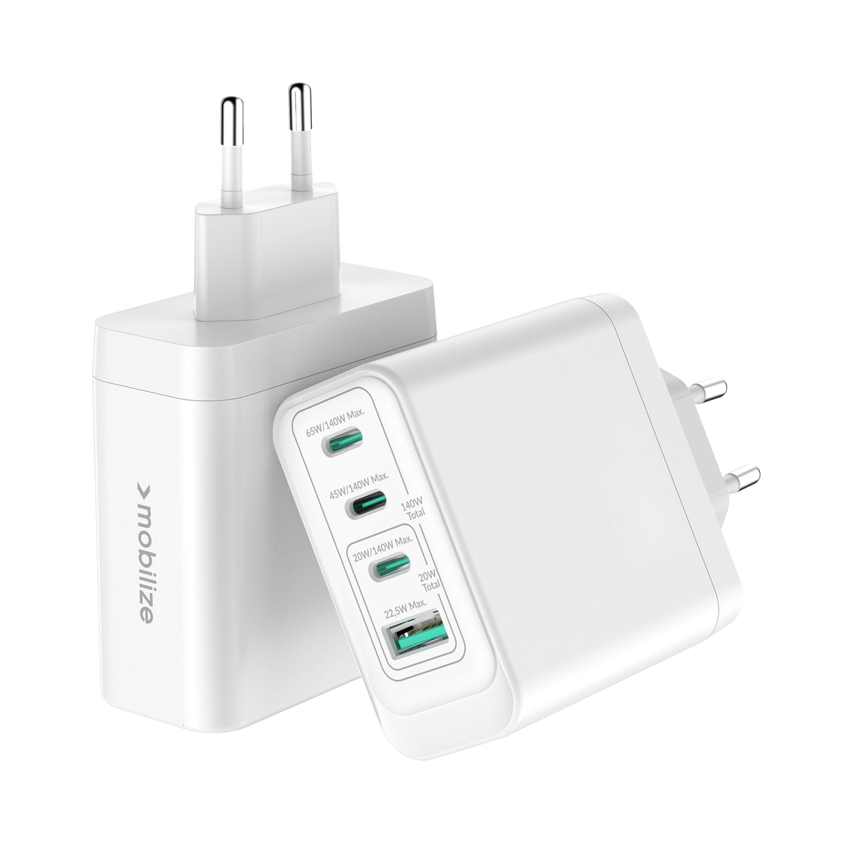 Mobilize Wall Charger 3X Usb-C + 1X Usb Gan 140W With Pd/Pps White