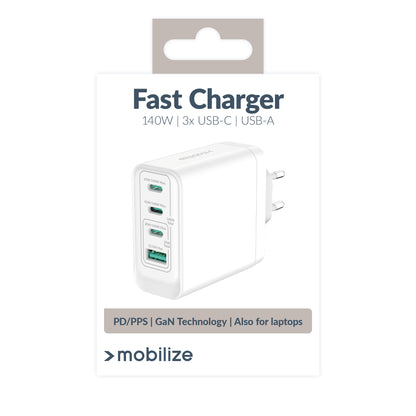 Mobilize Wall Charger 3X Usb-C + 1X Usb Gan 140W With Pd/Pps White