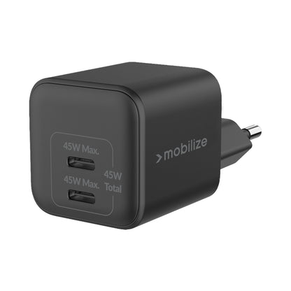 Mobilize Wall Charger 2X Usb-C Gan 45W With Pd/Pps Black