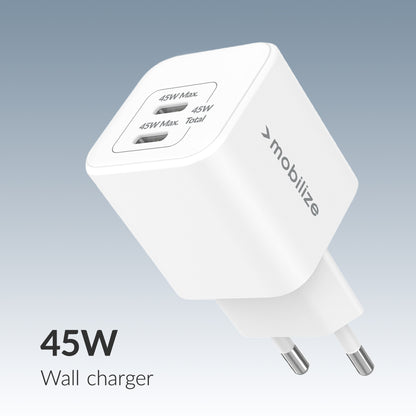 Mobilize Wall Charger 2X Usb-C Gan 45W With Pd/Pps White