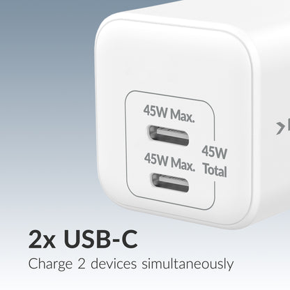 Mobilize Wall Charger 2X Usb-C Gan 45W With Pd/Pps White
