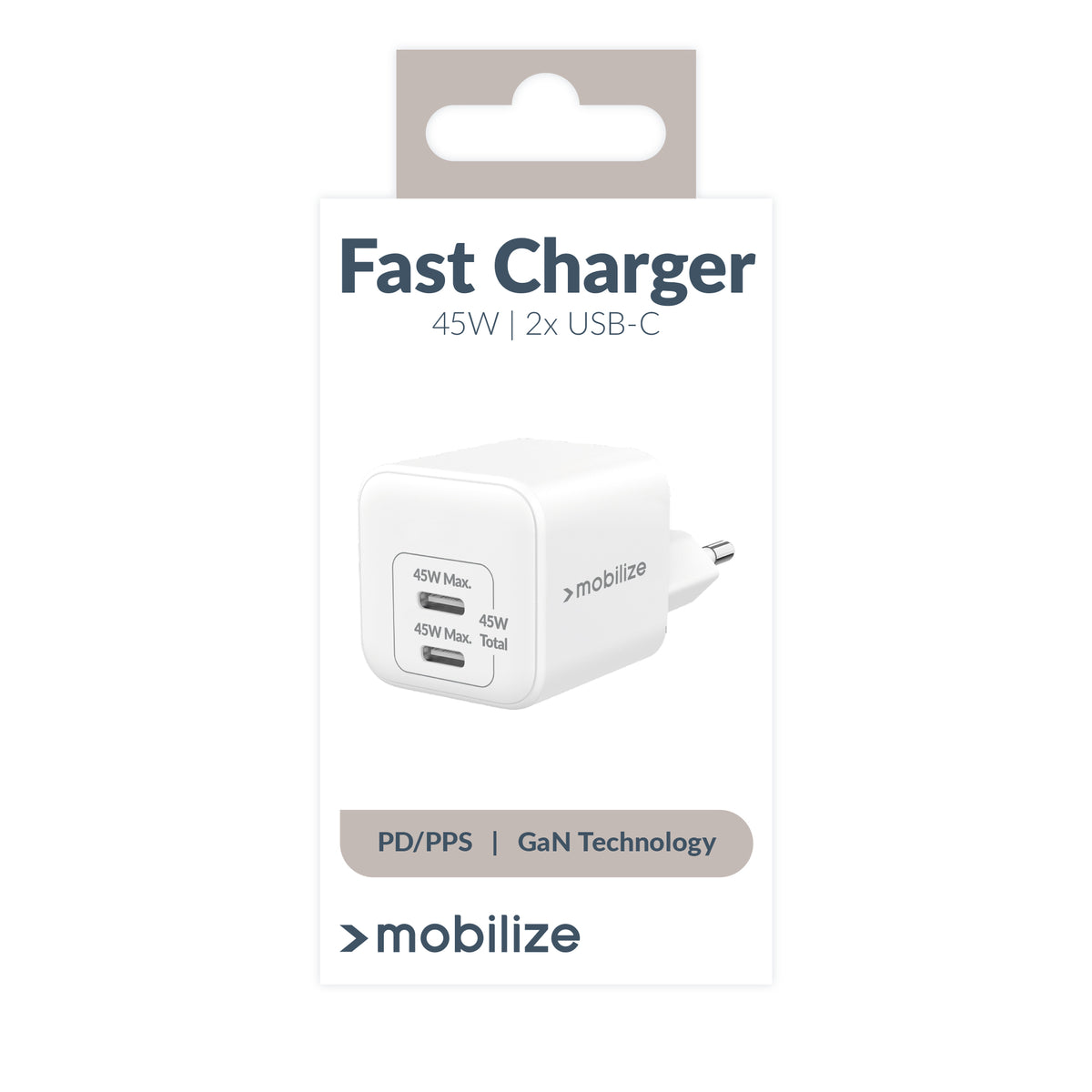 Mobilize Wall Charger 2X Usb-C Gan 45W With Pd/Pps White