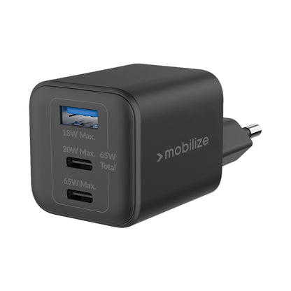 Mobilize Wall Charger 2X Usb-C + 1X Usb Gan 65W With Pd/Pps Black