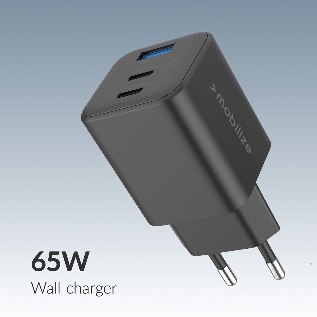 Mobilize Wall Charger 2X Usb-C + 1X Usb Gan 65W With Pd/Pps Black