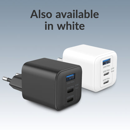 Mobilize Wall Charger 2X Usb-C + 1X Usb Gan 65W With Pd/Pps Black