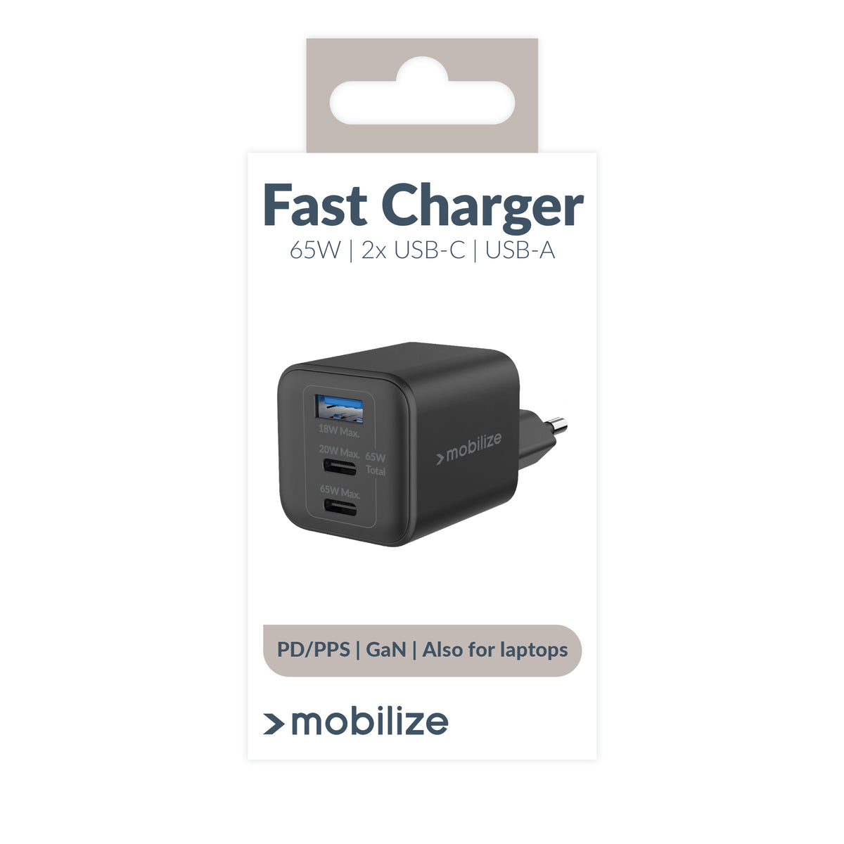 Mobilize Wall Charger 2X Usb-C + 1X Usb Gan 65W With Pd/Pps Black