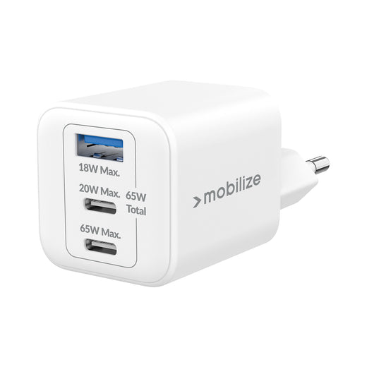 Mobilize Wall Charger 2X Usb-C + 1X Usb Gan 65W With Pd/Pps White