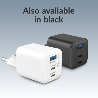 Mobilize Wall Charger 2X Usb-C + 1X Usb Gan 65W With Pd/Pps White