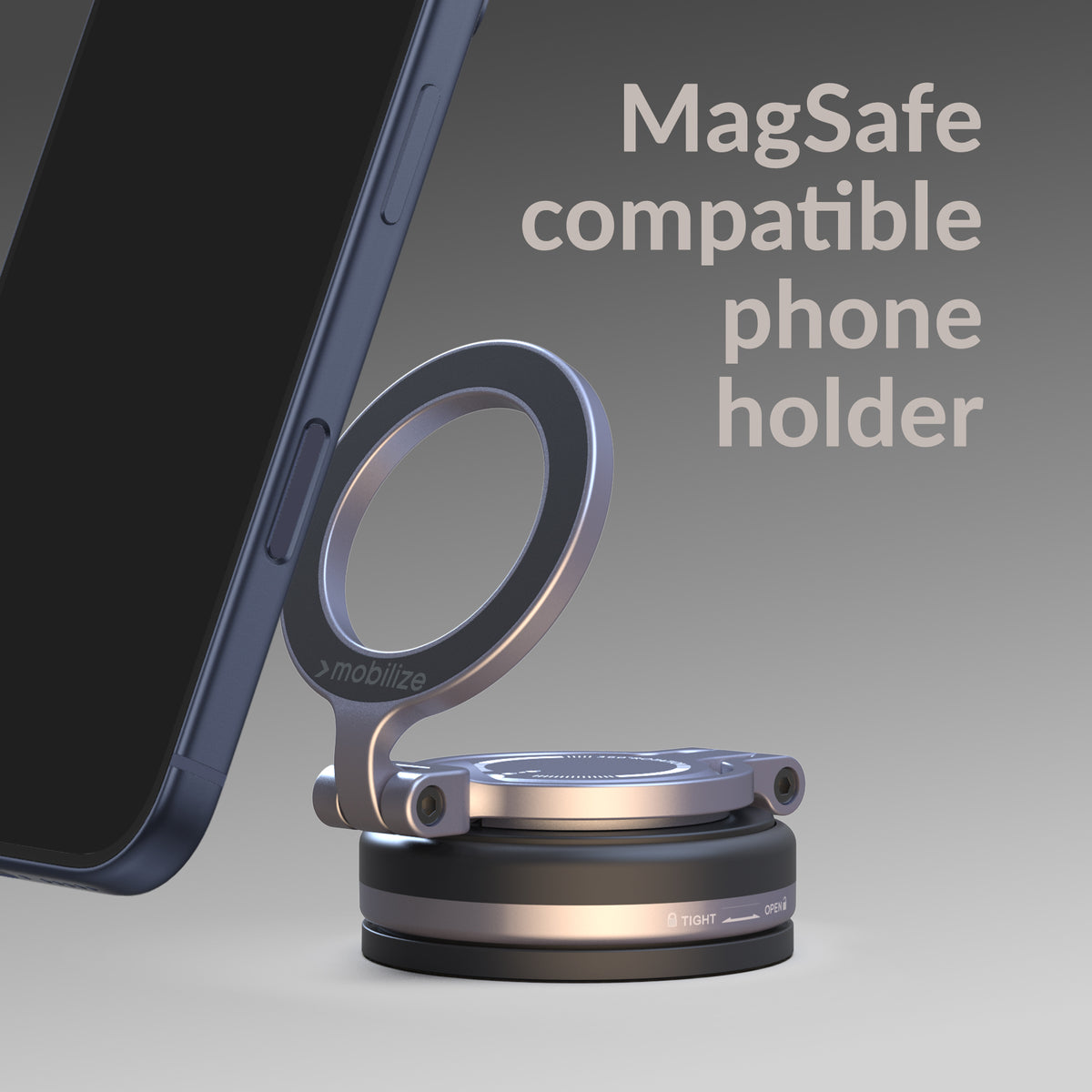 Mobilize Magsafe Compatible Phone Holder - 360° Rotatable & Foldable - Vacuum Suction - Premium Alloy