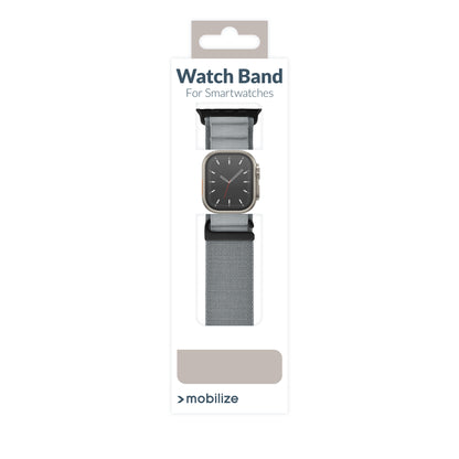 Mobilize Nylon Watch Band - Alpine - Black Connector - For Apple 42/44/45/49Mm - Light Grey