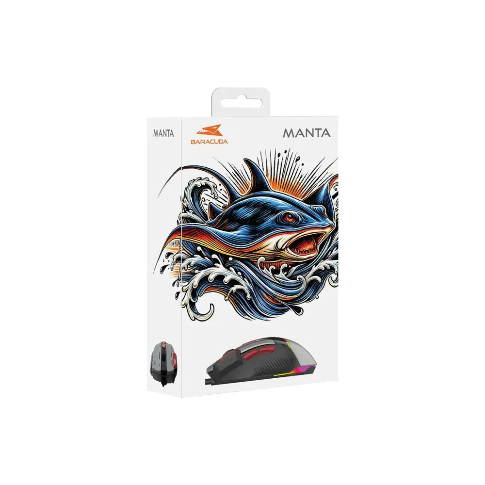 Baracuda MANTA RGB | Bekabelde Gaming Muis | Rechtshandig | USB-A | 12800 DPI | Grijs - Essentify