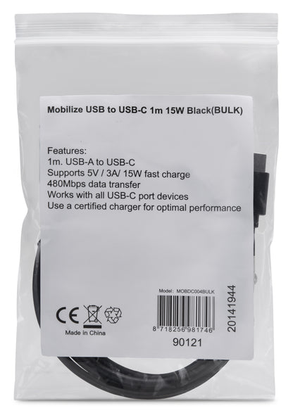Mobilize Bulk Mobilize Cable Usb To Usb-C 1M. 15W Black (Bulk)