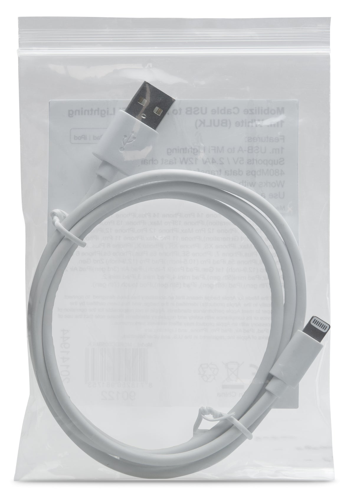 Mobilize Bulk Mobilize Cable Usb To Apple Mfi Lightning 1M. 12W White (Bulk)