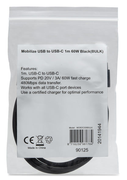 Mobilize Bulk Mobilize Cable Usb-C To Usb-C 1M. 60W Black (Bulk)