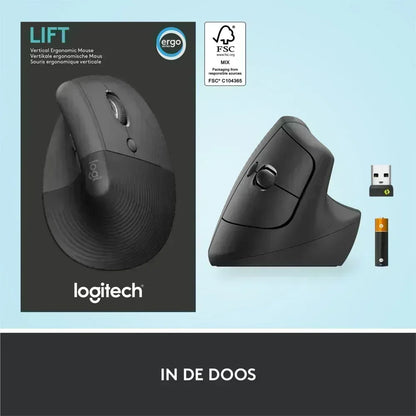 Logitech Lift | Ergonomische Draadloze Muis | Rechtshandig | RF + Bluetooth | 4000 DPI | Grafiet - Essentify