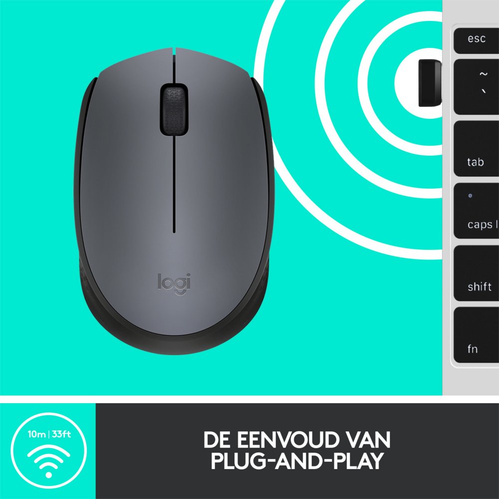 Logitech M170 | Draadloze Muis | Links- en Rechtshandig | RF | 1000 DPI | Grijs