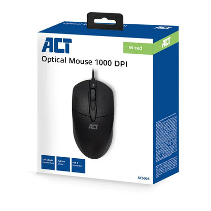 ACT AC5005 | Bedrade Muis | Links- en Rechtshandig | USB-A | 1000 DPI | Zwart - Essentify