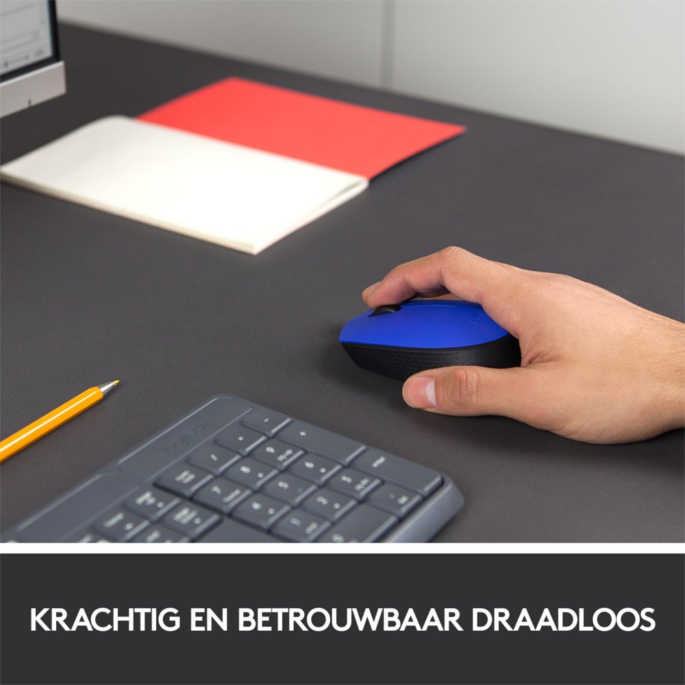 Logitech M171 | Draadloze Muis | Links- en Rechtshandig | RF | 1000 DPI | Zwart/Blauw