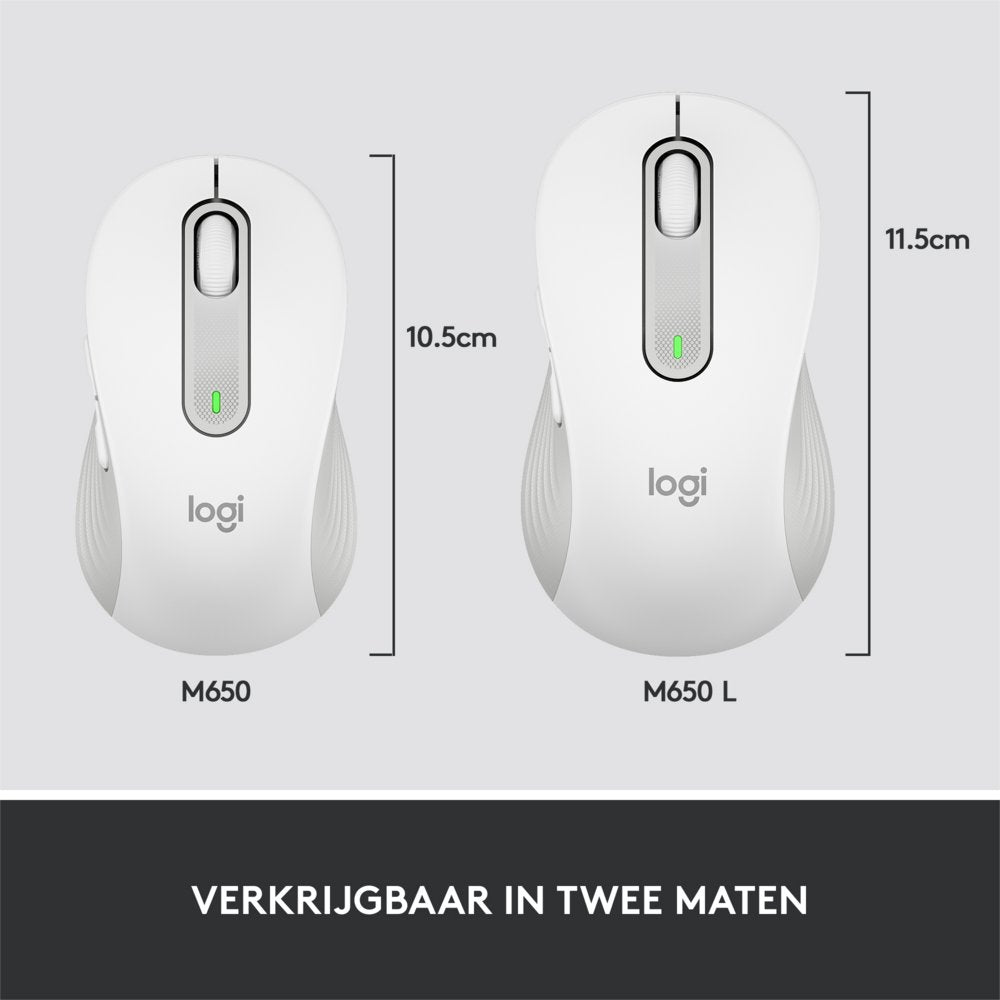 Logitech Signature M650 | Draadloze Muis | Rechtshandig | RF + Bluetooth | 2000 DPI | Wit
