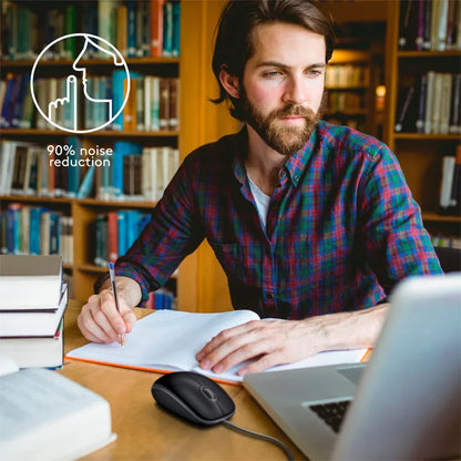 Logitech B110 Silent | Bekabelde Muis | Links- en Rechtshandig | USB-A | 1000 DPI | Zwart - Essentify