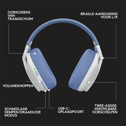 Logitech G G435 | Draadlooze Over-ear Gaming Headset | Bluetooth & USB-A Receiver | Wit/Lilac