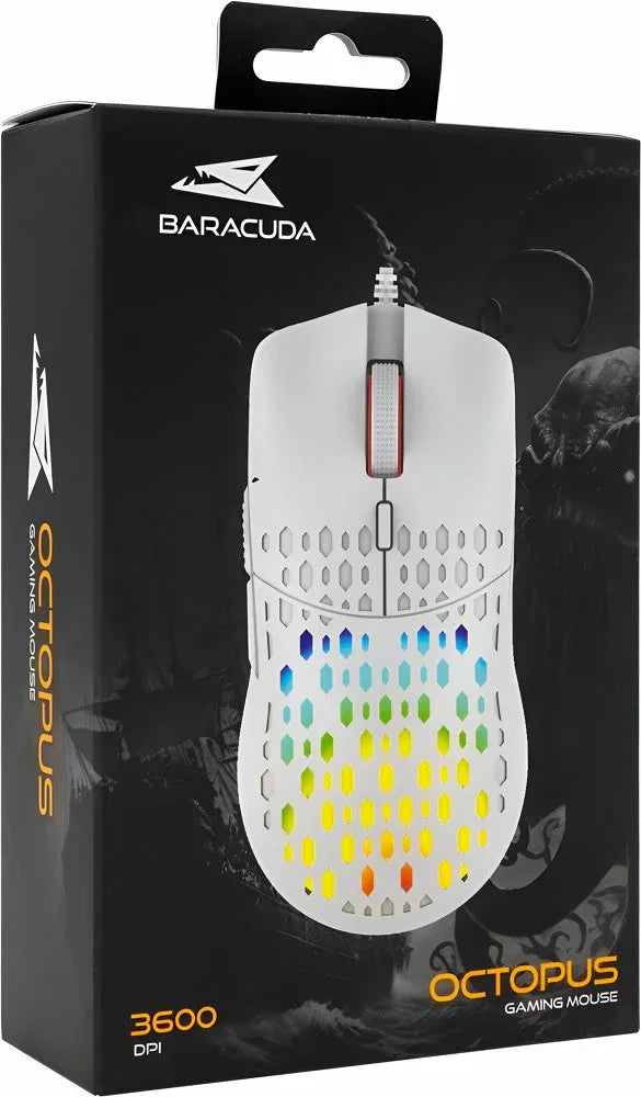 Baracuda OCTOPUS RGB | Bekabelde Gaming Muis | Rechtshandig | USB-A | 3600 DPI | Wit - Essentify