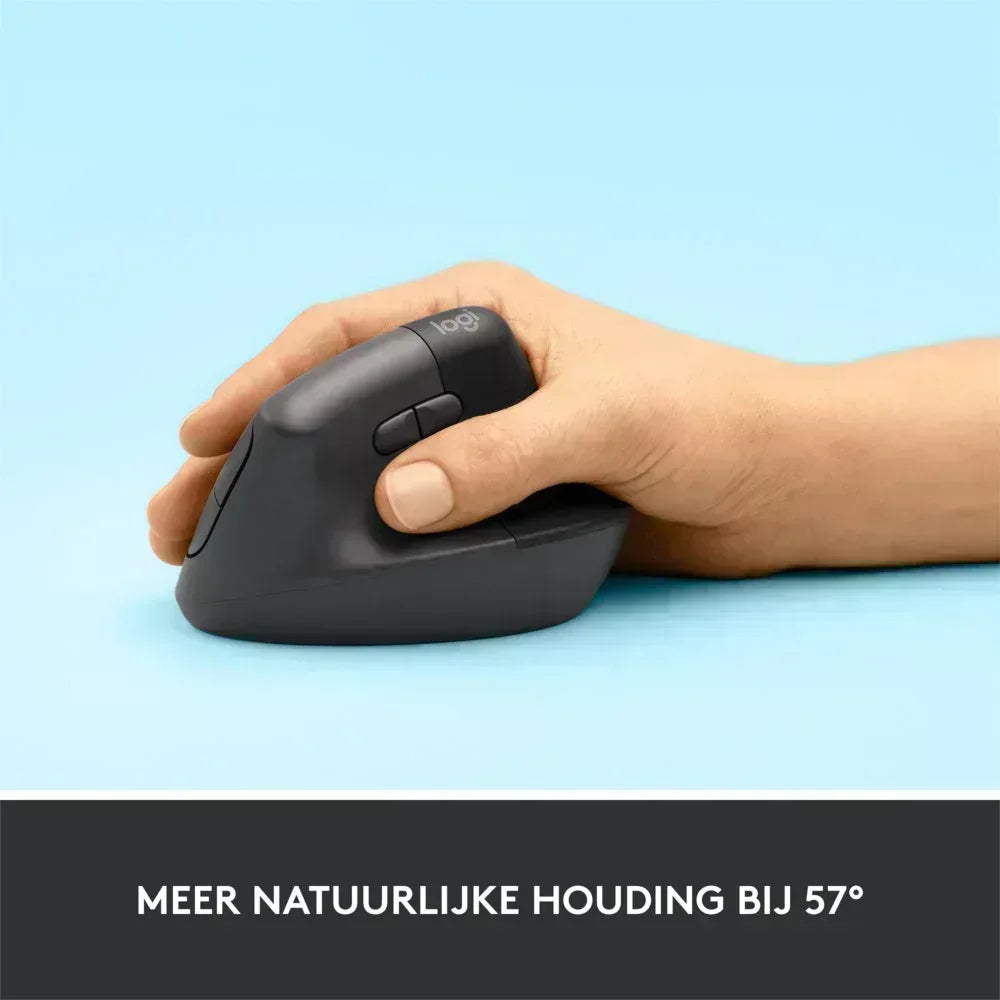 Logitech Lift | Ergonomische Draadloze Muis | Rechtshandig | RF + Bluetooth | 4000 DPI | Grafiet - Essentify