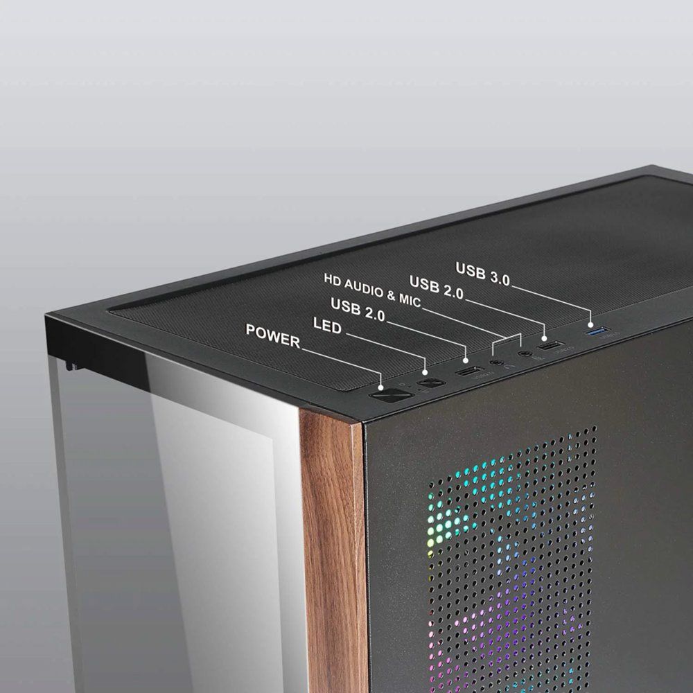Case Azza Neptun 491 | Midi Tower | RGB | Zwart en Hout