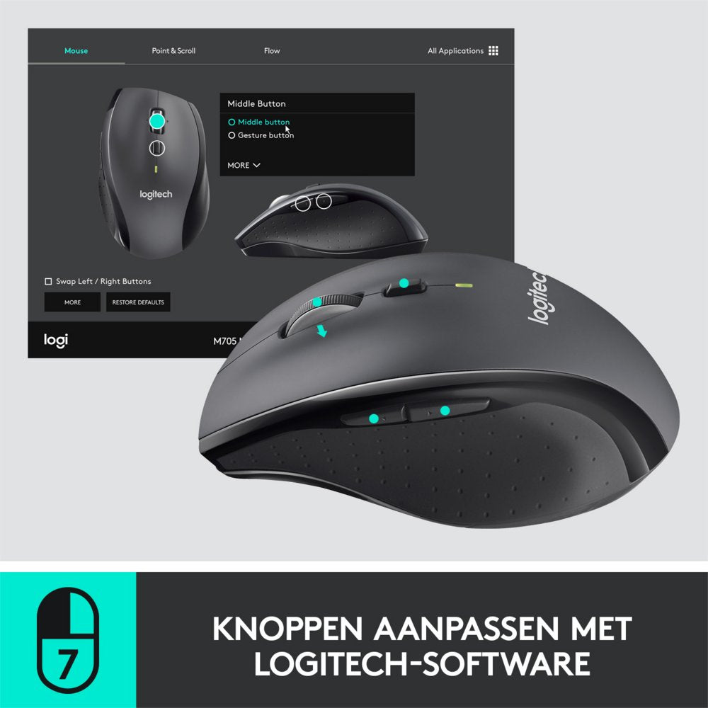Logitech Marathon M705 | Draadloze Muis | Rechtshandig | RF | 1000 DPI | Zwart