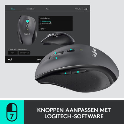 Logitech Marathon M705 | Draadloze Muis | Rechtshandig | RF | 1000 DPI | Zwart