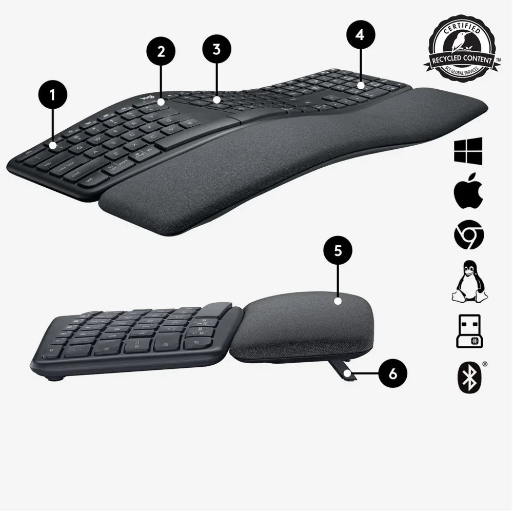 Logitech K860 Ergo | Draadloos Bluetooth Toetsenbord met Receiver | QWERTY - Essentify