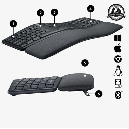 Logitech K860 Ergo | Draadloos Bluetooth Toetsenbord met Receiver | QWERTY - Essentify