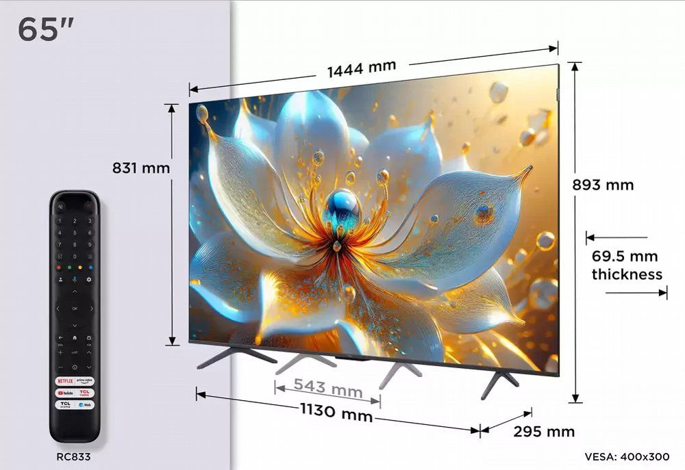 TCL 65T8C | 65" 4K Ultra HD QLED Smart TV | 120Hz | Google TV + Wifi | Dolby Vision | HDMI 2.1 (2025)