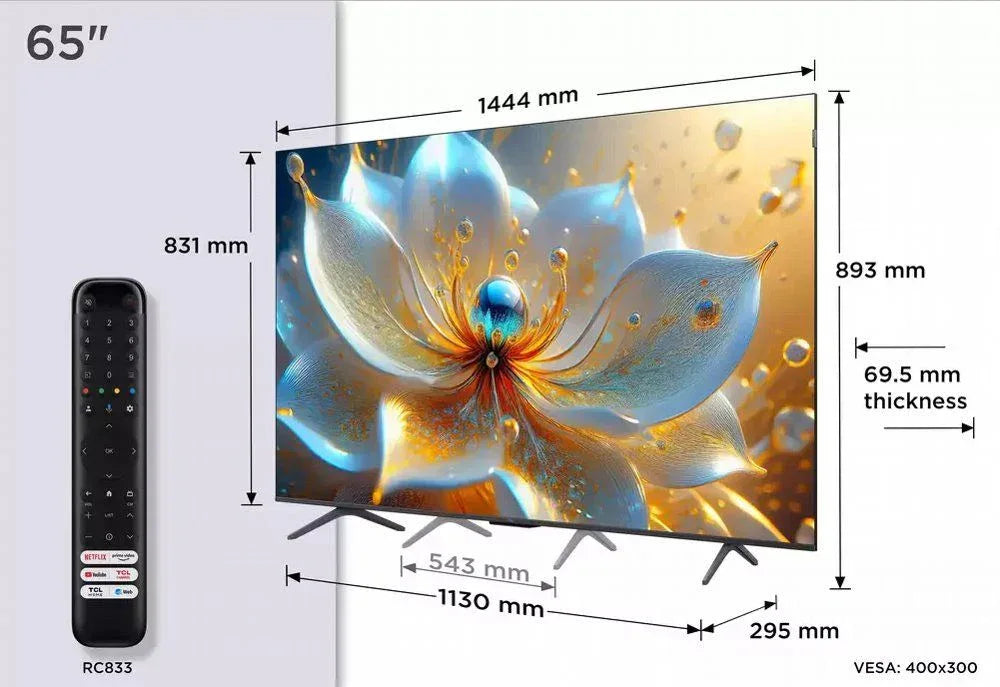 TCL 65T8C | 65" 4K Ultra HD QLED Smart TV | 120Hz | Google TV + Wifi | Dolby Vision | HDMI 2.1 (2025) - Essentify