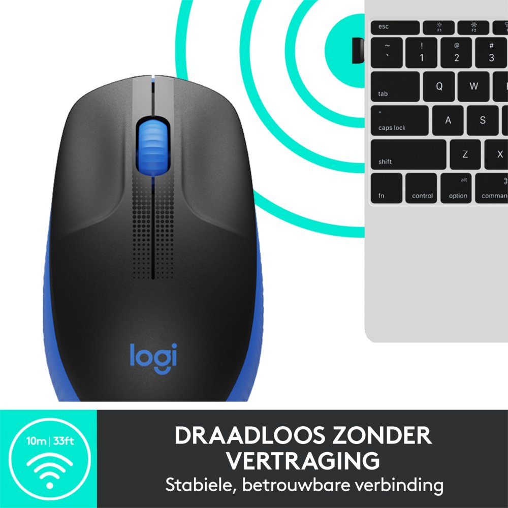 Logitech M190 | Draadloze Muis | Links- en Rechtshandig | RF | 1000 DPI | Zwart/Blauw