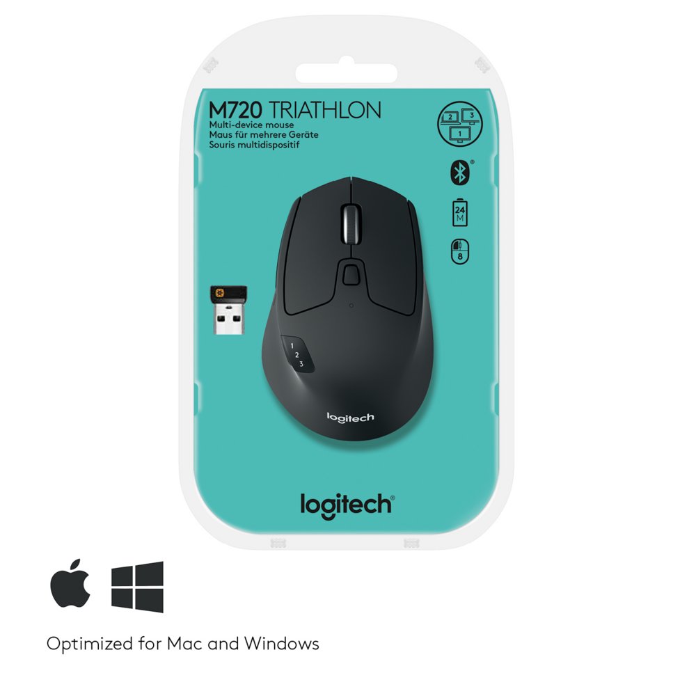 Logitech M720 Triathlon | Draadloze Muis | Rechtshandig | RF + Bluetooth | 1000 DPI | Zwart