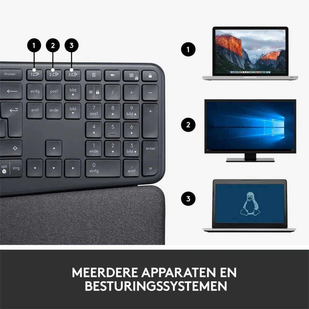 Logitech K860 Ergo | Draadloos Bluetooth Toetsenbord met Receiver | QWERTY - Essentify