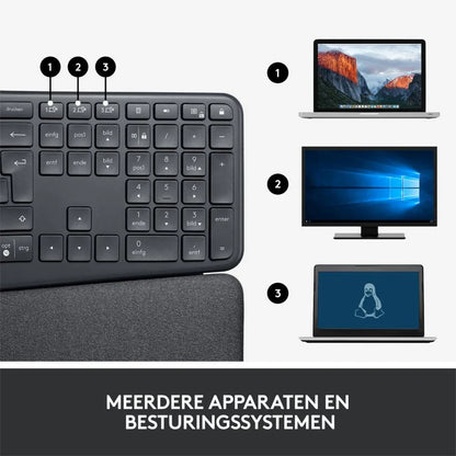 Logitech K860 Ergo | Draadloos Bluetooth Toetsenbord met Receiver | QWERTY - Essentify