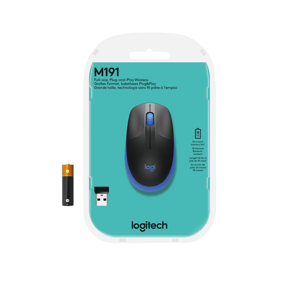 Logitech M190 | Draadloze Muis | Links- en Rechtshandig | RF | 1000 DPI | Zwart/Blauw