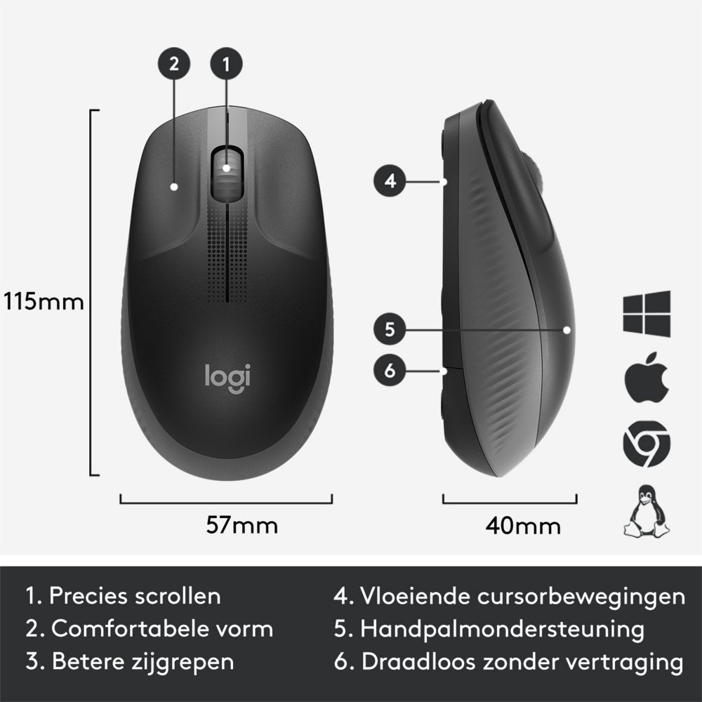 Logitech M190 | Draadloze Muis | Links- en Rechtshandig | RF | 1000 DPI | Zwart