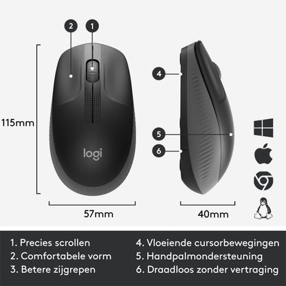 Logitech M190 | Draadloze Muis | Links- en Rechtshandig | RF | 1000 DPI | Zwart